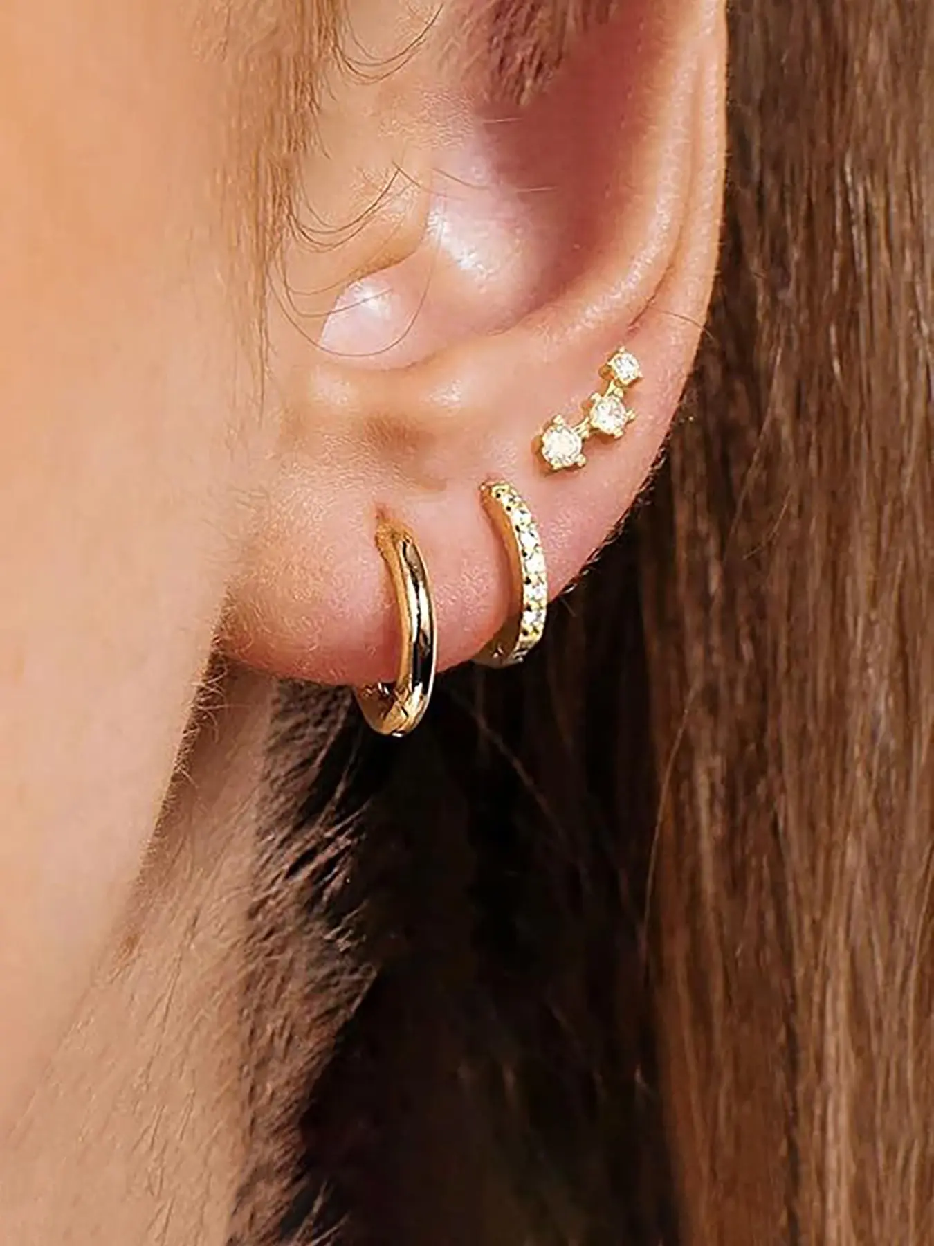 6-Piece Copper Zircon Stud Earrings Set, Geometric Sporty Style, Perfect for Couples, Sisters, Vacations, Dates, Daily Wear