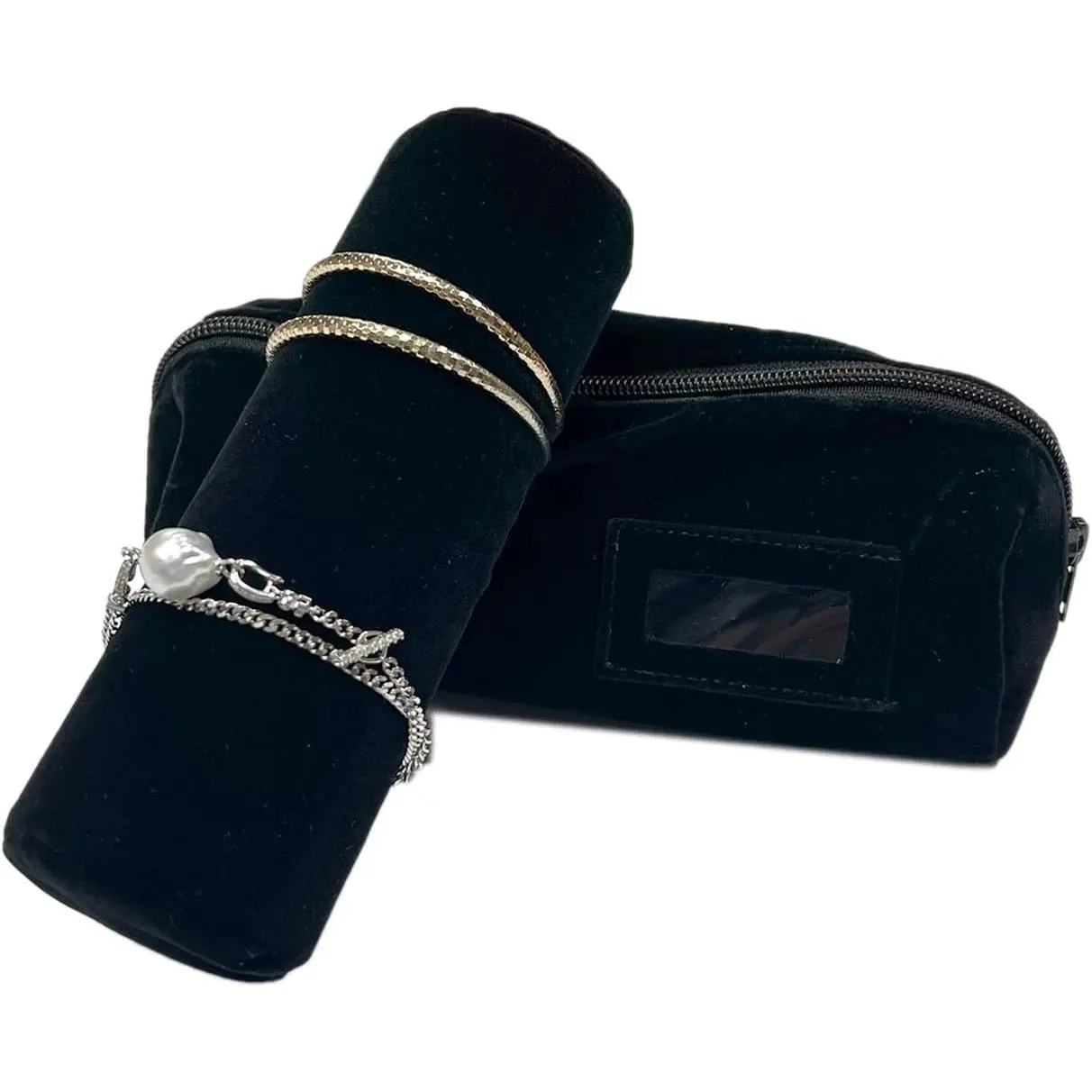Travel Jewelry Roll, Organizer for Brackets Bangles Watches, Great Jewelry Organizer for Travel, Black Medium