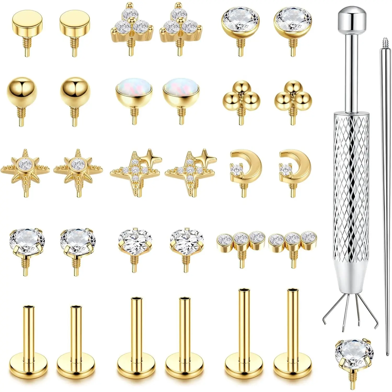 FIASASO 16G 18G Flat Back Stud Earrings for Women Hypoallergenic Surgical Steel Internal Thread Stud Piercing Jewelry for Tragus Helix Cartilage Conch Nose Lip Medusa Piercing
