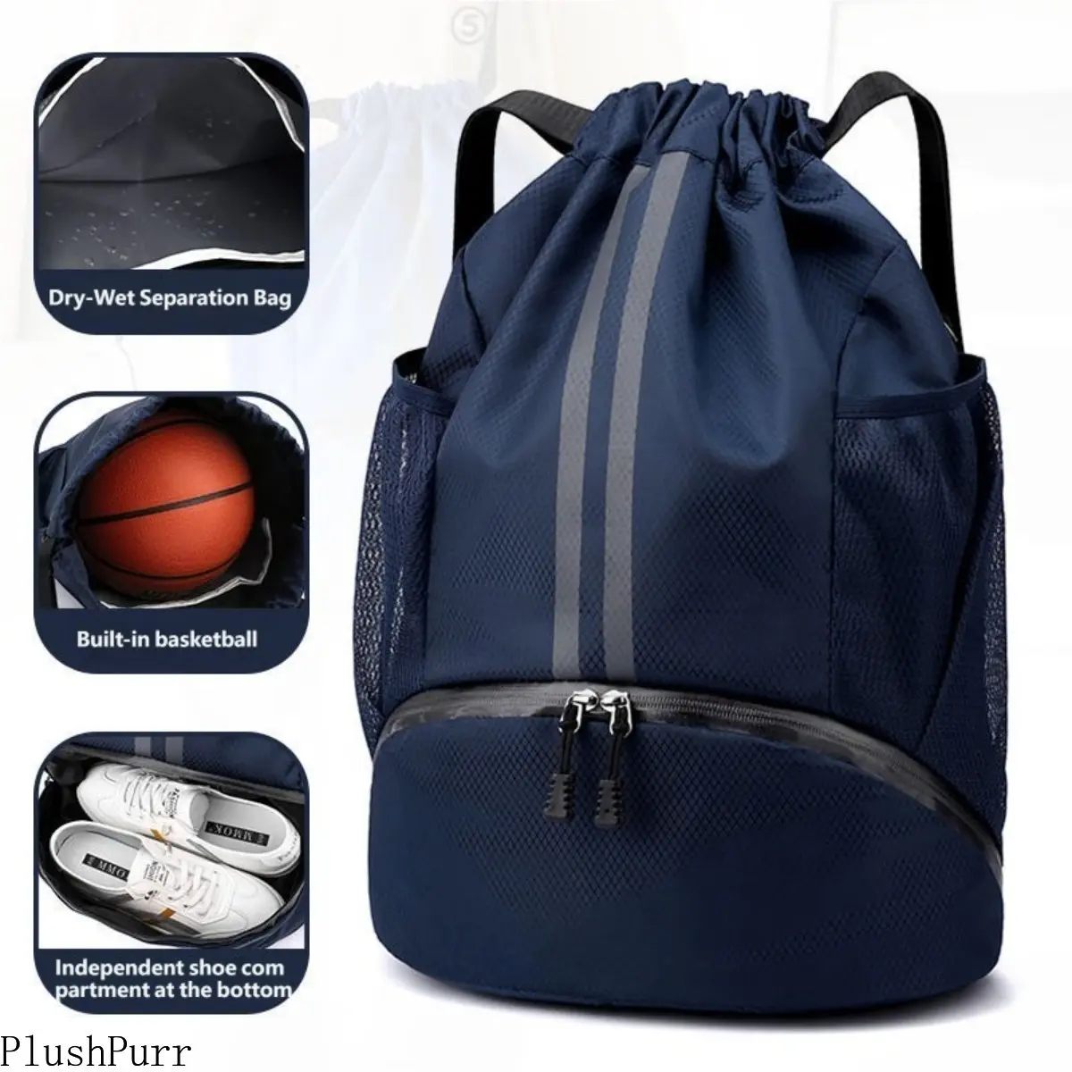 Drawstring Gym Bag for Men and Women, Waterproof Lightweight Fabric with Separate Shoe Compartment, Multi-Pocket Organizer Design, Ideal for Soccer Basketball Volleyball Sports and Daily Outdoor Use,back to school,back to school shopping,travel essentials