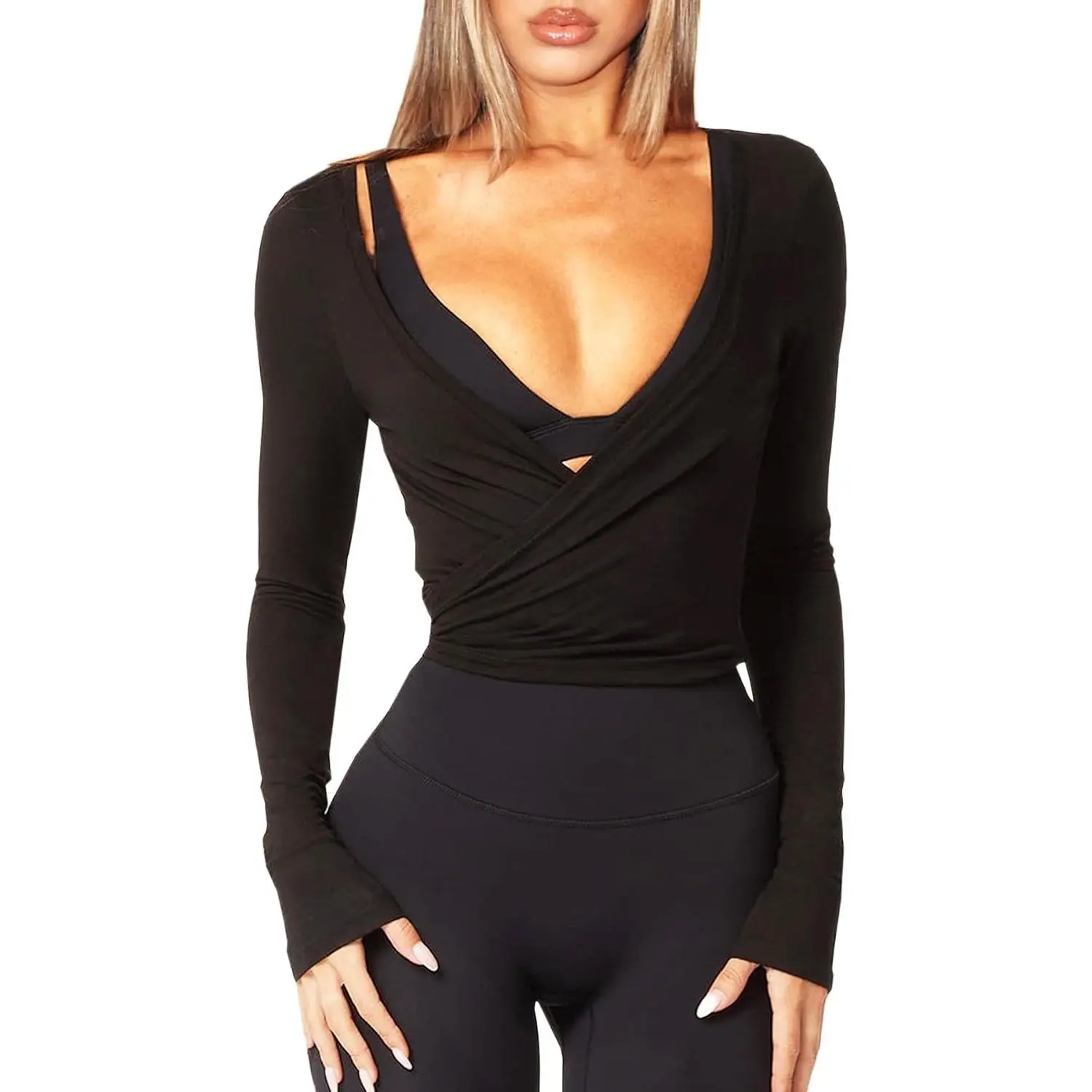 Women's Long Sleeve Tie Wrap Top Cardigan for Pilates Ballet Yoga Workout Gym Dance Athletic Cover UpGift