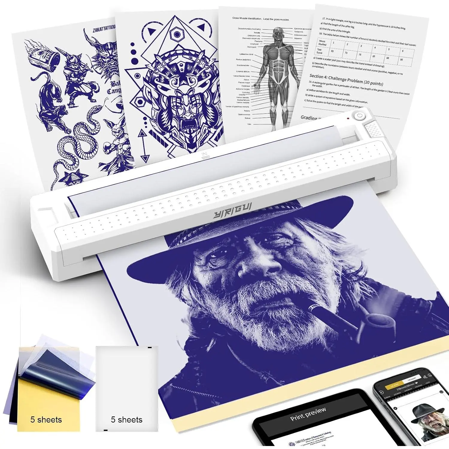 2026 2-in-1 Thermal Transfer Stencil & Document Printer, Portable Easy-to-Use for Artists/Offices, Compatible with iOS/Android, White