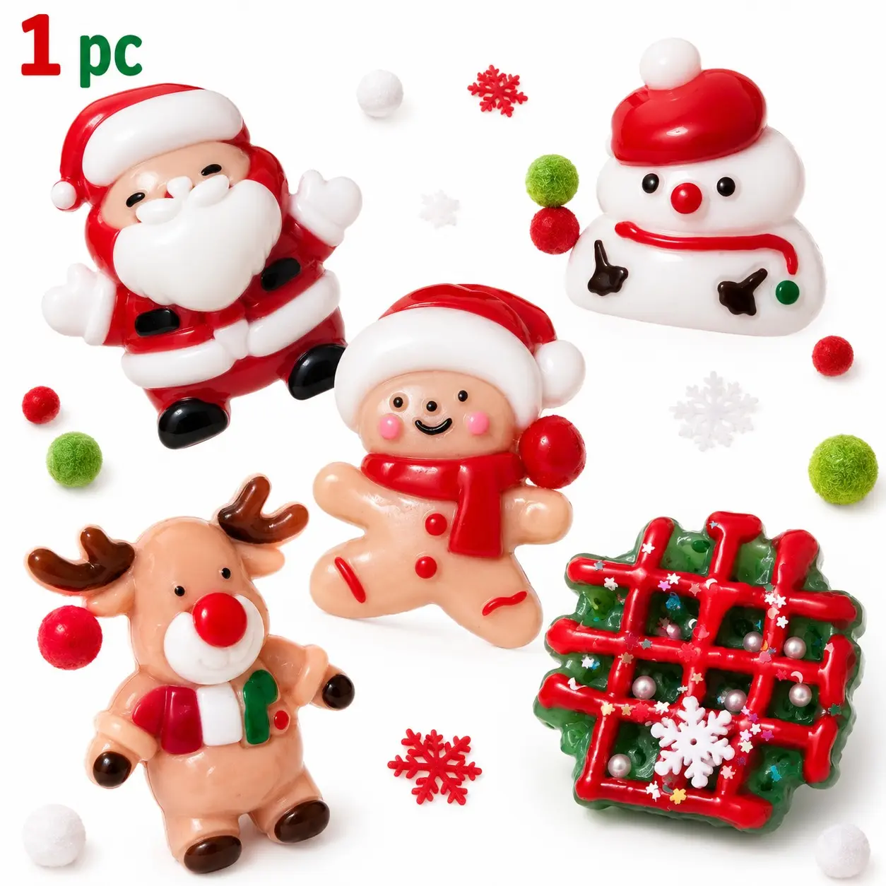 Christmas Squishy Toy 1PC, Cute Gingerbread Santa Snowman Reindeer Cookie Squeeze Stress Relief Fidget Desk Toy, Fidgets Squishies, Stocking Stuffer, Holiday Gift