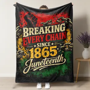 Vintage "Breaking Every Chain Since 1865" Text With Fist & Chains Art Plush Blanket, Fluffy Anti-Wrinkle Cozy Blanket Ideal For Black Heritage Bedroom Decor