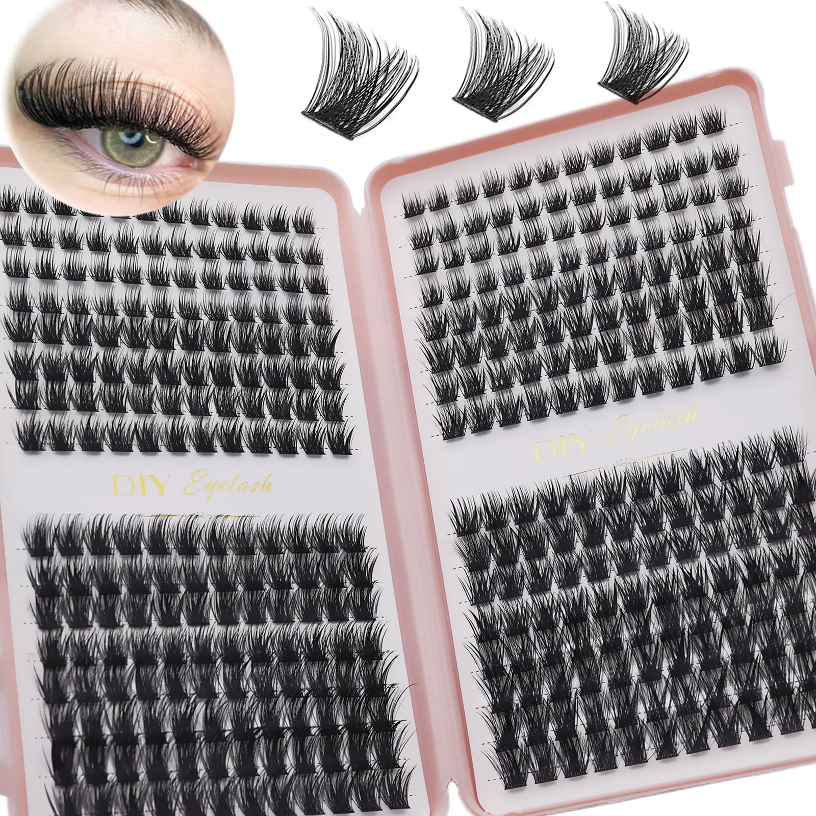384Pcs DIY Eyelash Extensions Lash Book Individual Cluster Lashes False Eyelashes Natural Wispy Fluffy for Home Use