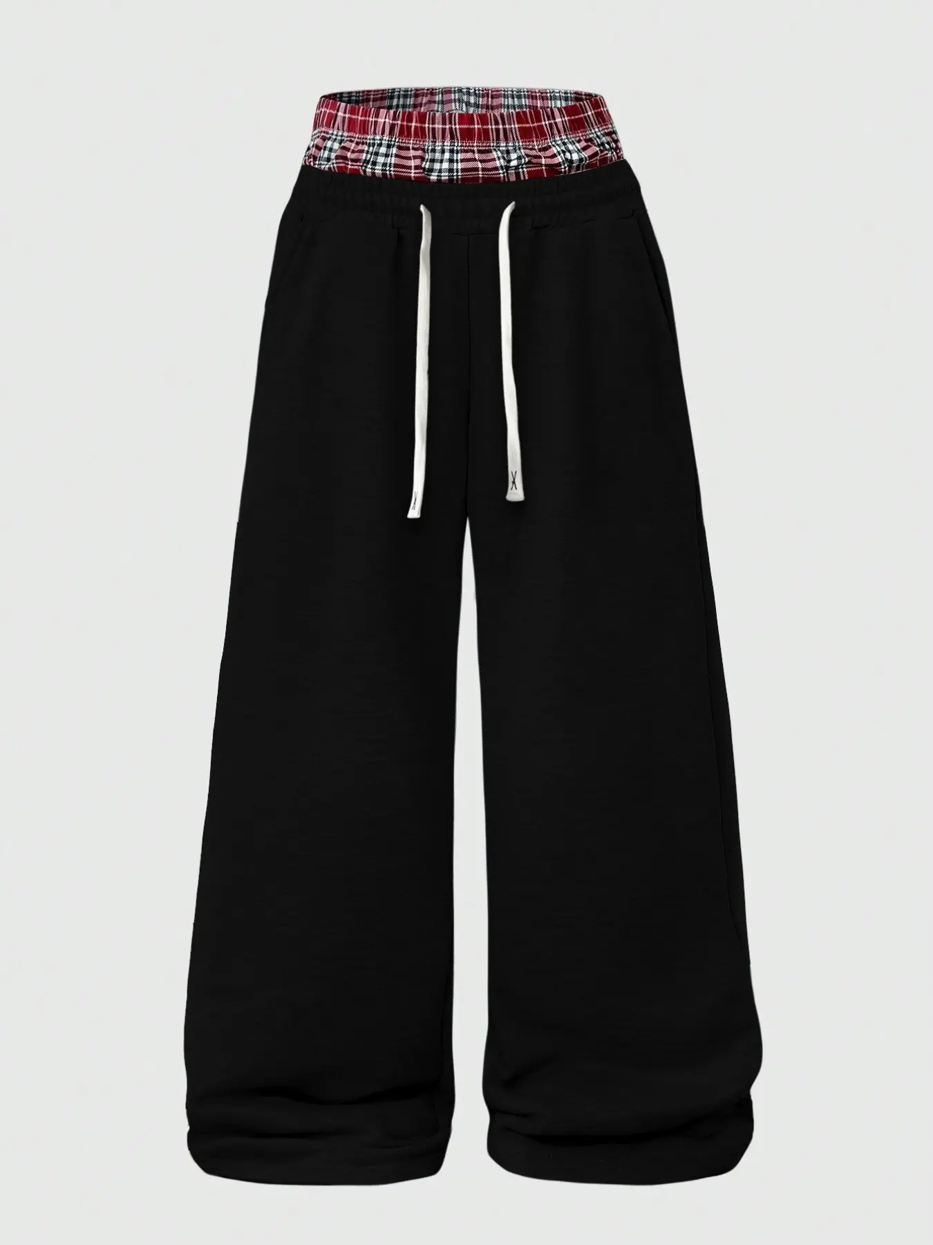Men's Light Loose Sport Pants, Plaid Waistband, Drawstring, Side Pockets, Y2K Streetwear, Casual Outdoor Wear, Drawstring Waist Sweatpants