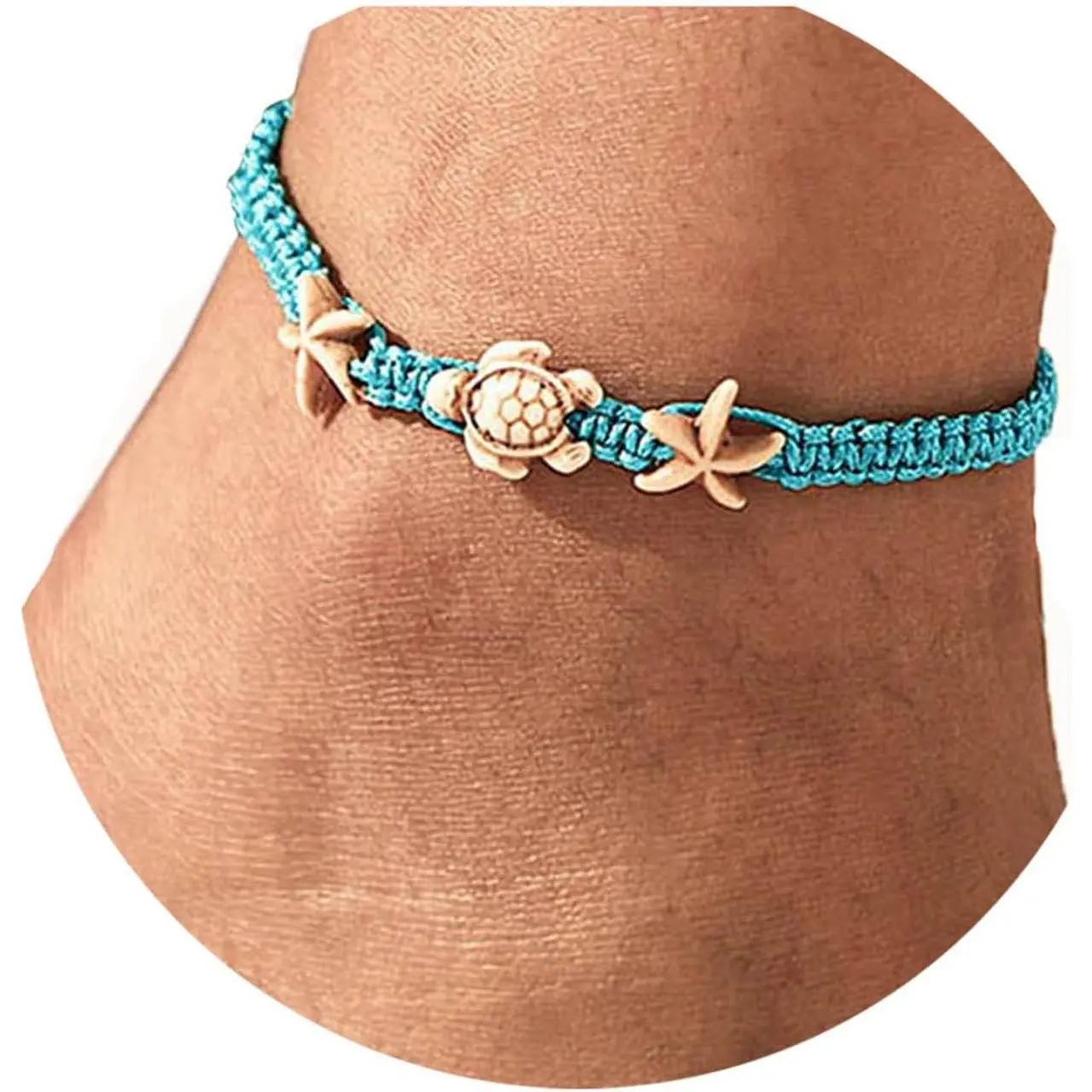 Boho Turtle Anklets Bracelets Blue Starfish Summer Beach  Barefoot Sandals  for Women