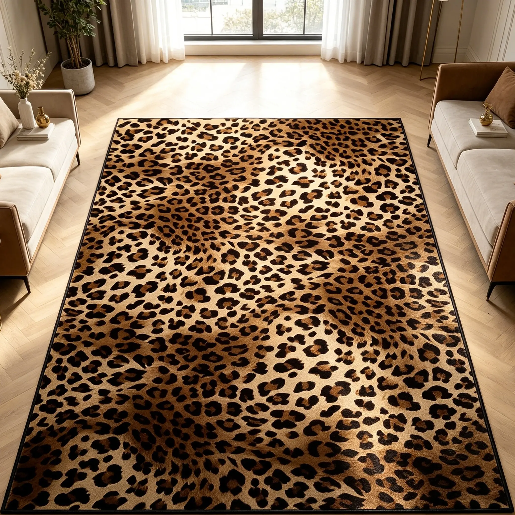 American Retro Leopard Print Decorative Area Rug, Soft Comfortable Non-Slip Mat, Home Decoration for Living Room Bedroom Kitchen Bathroom Study