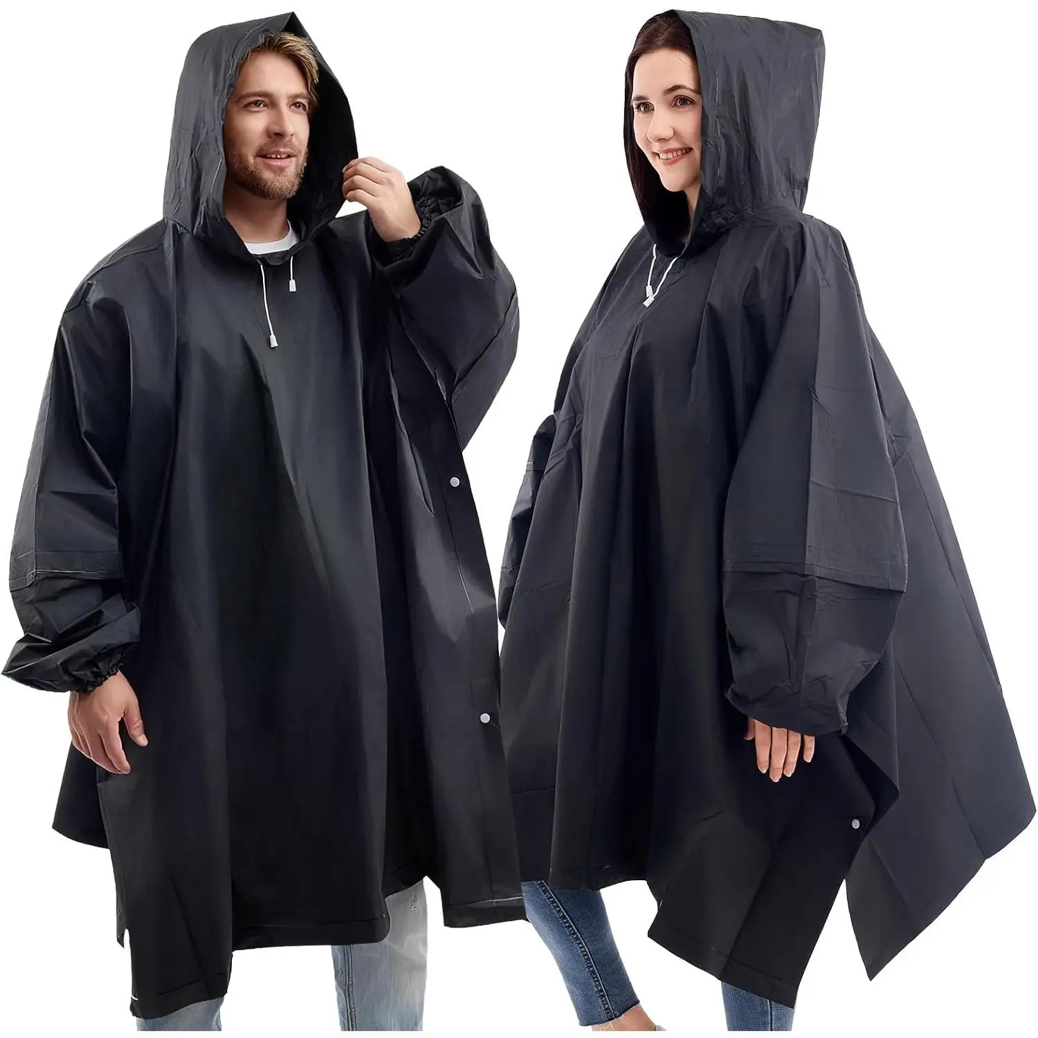 Reusable Waterproof Adult Rain Ponchos 2 Packs - Hood & Sleeves, Women’s Theme Park Rain Outfits