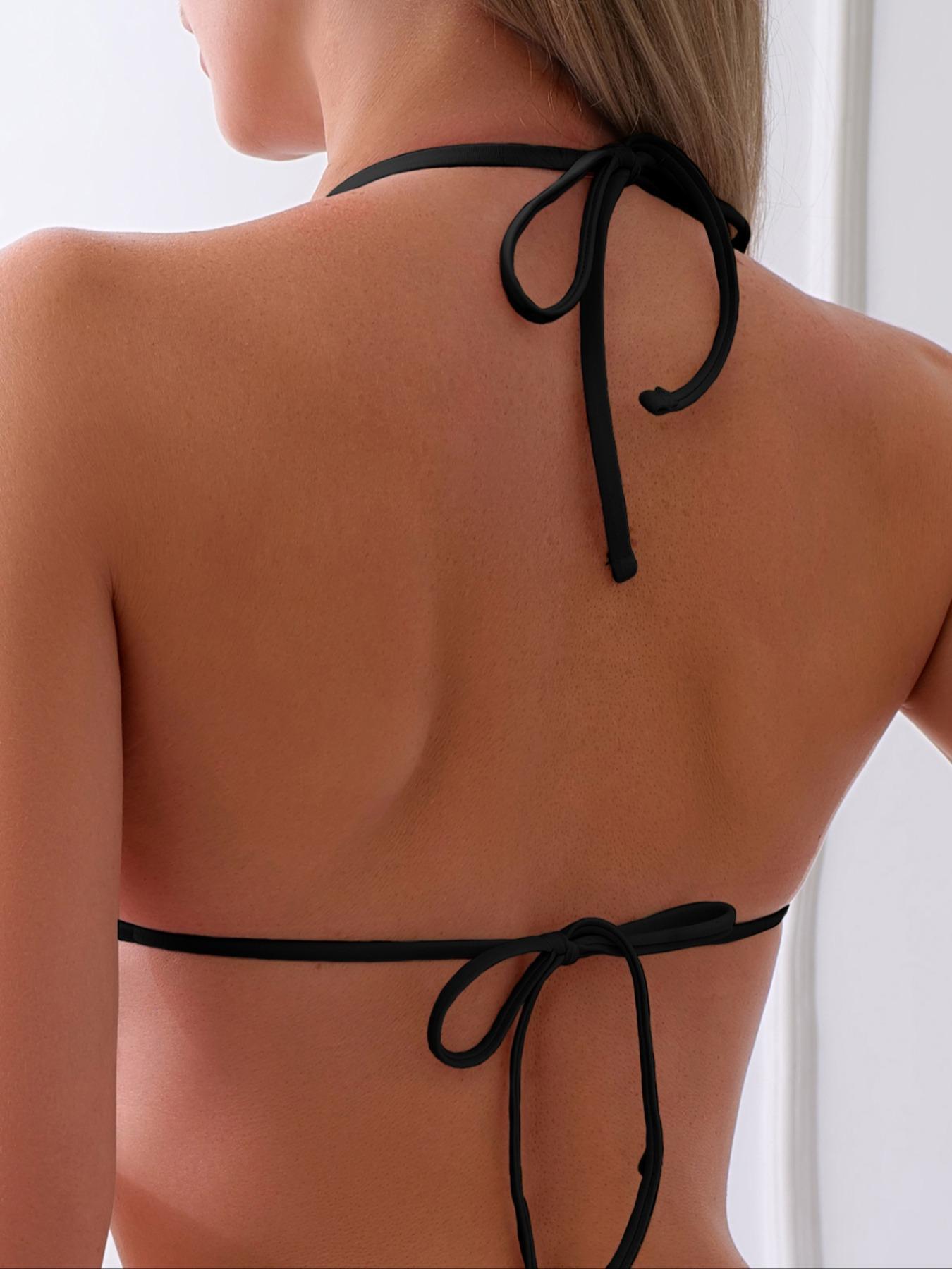 Women's Textured Cut Out Backless Halter Swim Top, Boho Sleeveless Tie Back Swimwear For Beach Holiday Vacation Wear, Ladies Summer Clothes Women's Textured Cut Out Backless Halter Swim Top, Boho Sleeveless Tie Back Swimwear For Beach Holiday Vacation Wear, Ladies Summer Clothes