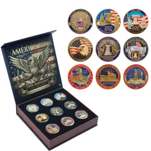 Metal Patriotic Eagle Metal Coins Set With Foldable Storage 3D Relief Decoration Exquisite Commemorative Set for Collector