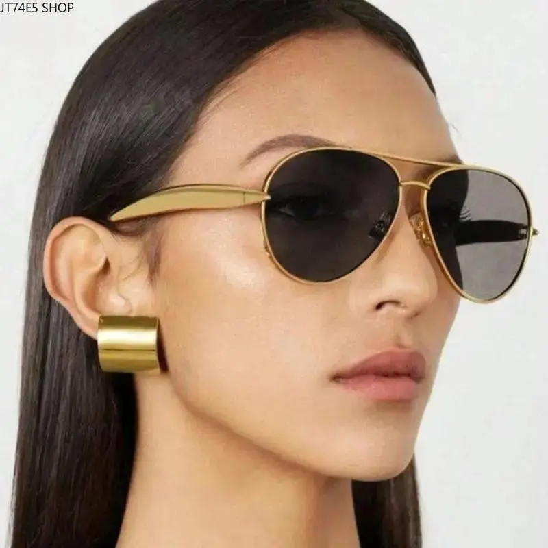 Retro Frog Shape Sunglasses, Lightweight Polarized UV Protection Shades with Double-Bridge Metal Temples, Adjustable Rounded Cat Eye Frame for Men & Women