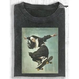 Men Women Vintage Batik Distressed Graphic Tee with Artsy Mystic Print Skate Streetwear Casual Top Machine Washable