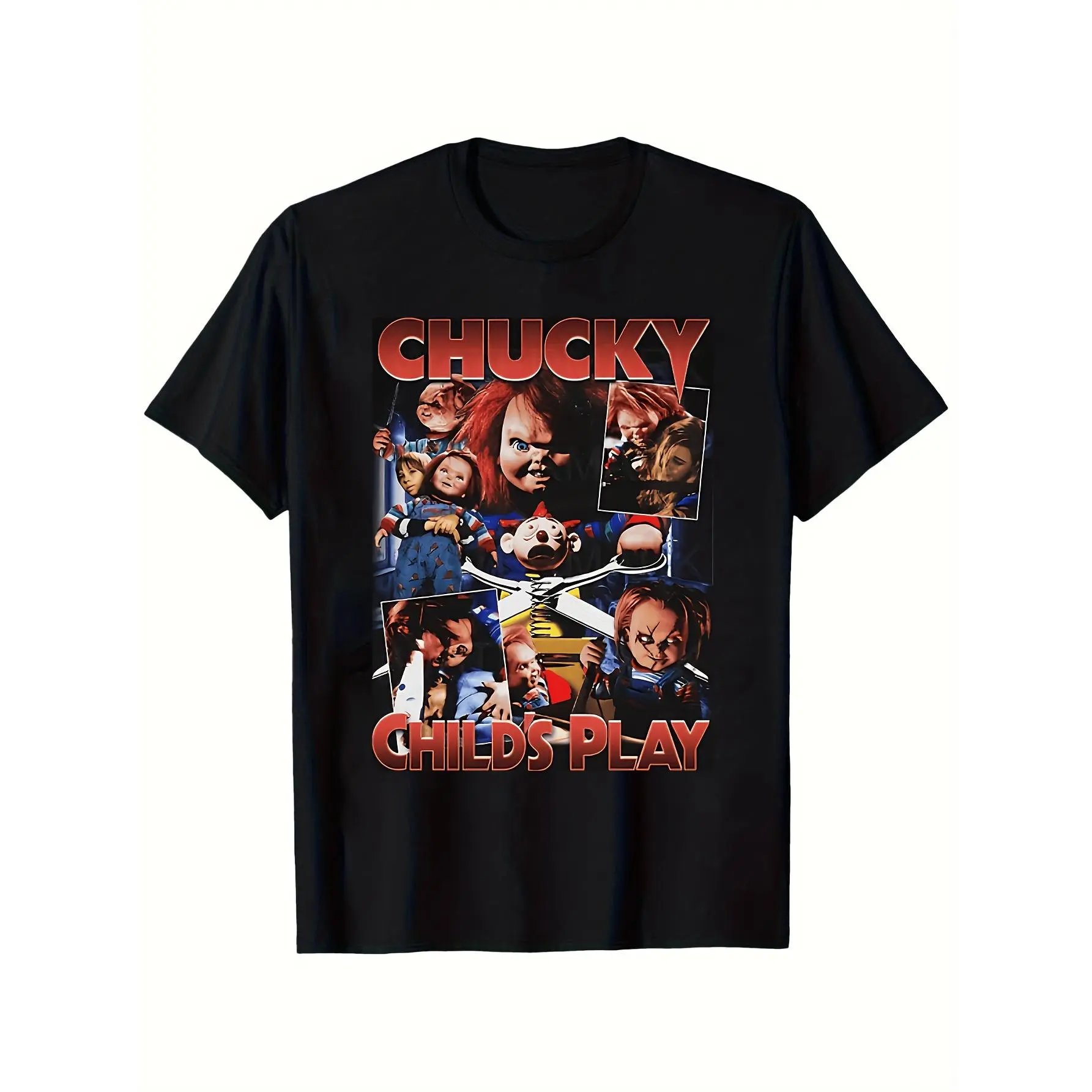Chucky Classic Movie T-Shirt - Officially Licensed 200g Chucky Classic Movie T-Shirt - 100% Short Sleeve, Featuring Chucky's Face and Iconic Red Needle Doll Design, Casual Loose Fit Suitable for Halloween Costumes (Sizes S-3XL) - The Best Gift