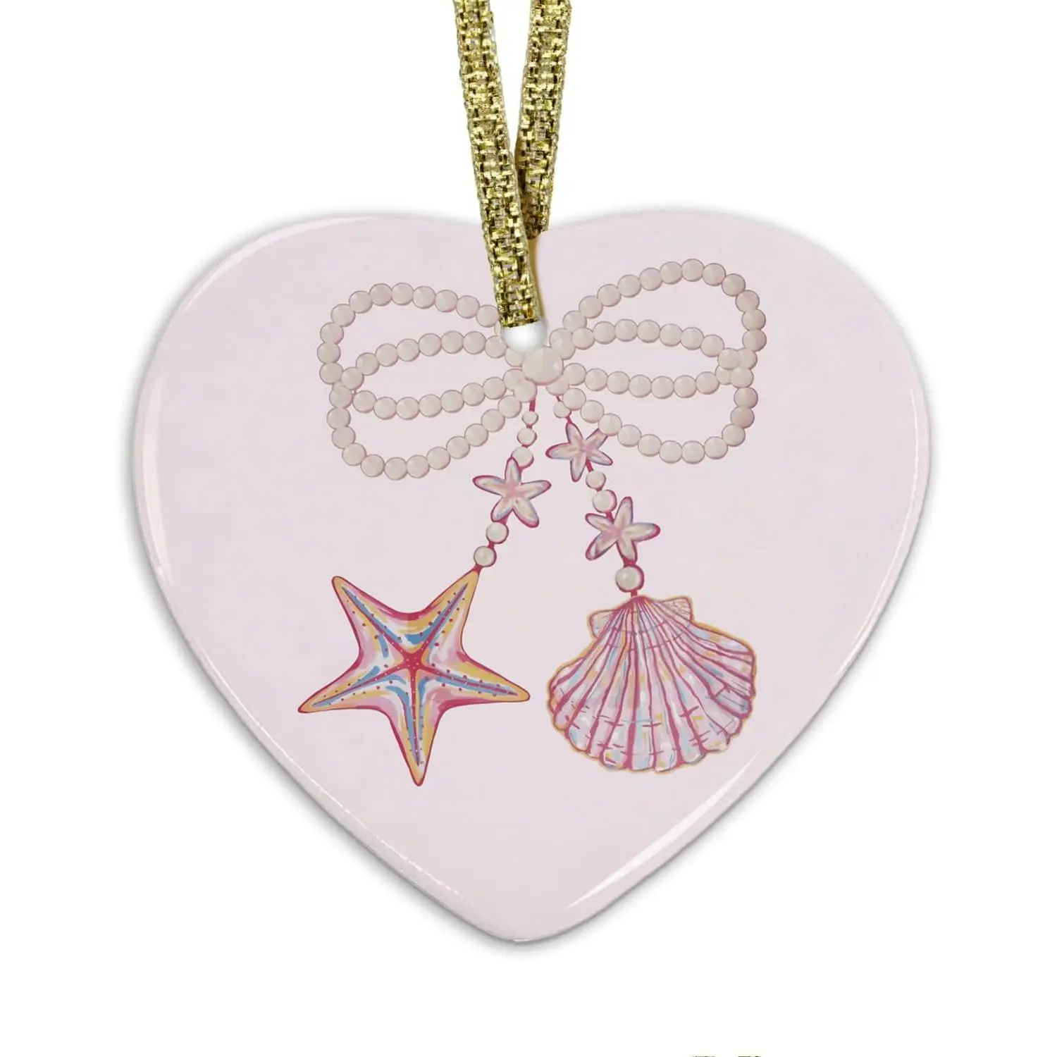 Coastal Beach Seashell Ornament, Preppy Beach  Bow Seashell  Heart Ornaments for Christmas Tree Holiday Party Decorations, Nautical  Seashell Decorative Ornaments  TCP