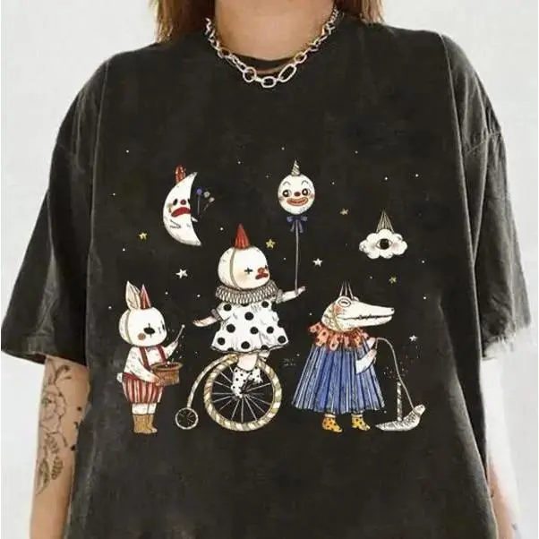Unisex Funny Clown Cartoon Print Tshirt - Short Sleeves, Loose Fit, Weird Humor Vintage Casual Street Wear Sports Top, Round Neck, Streetwear Outfits, Oversized