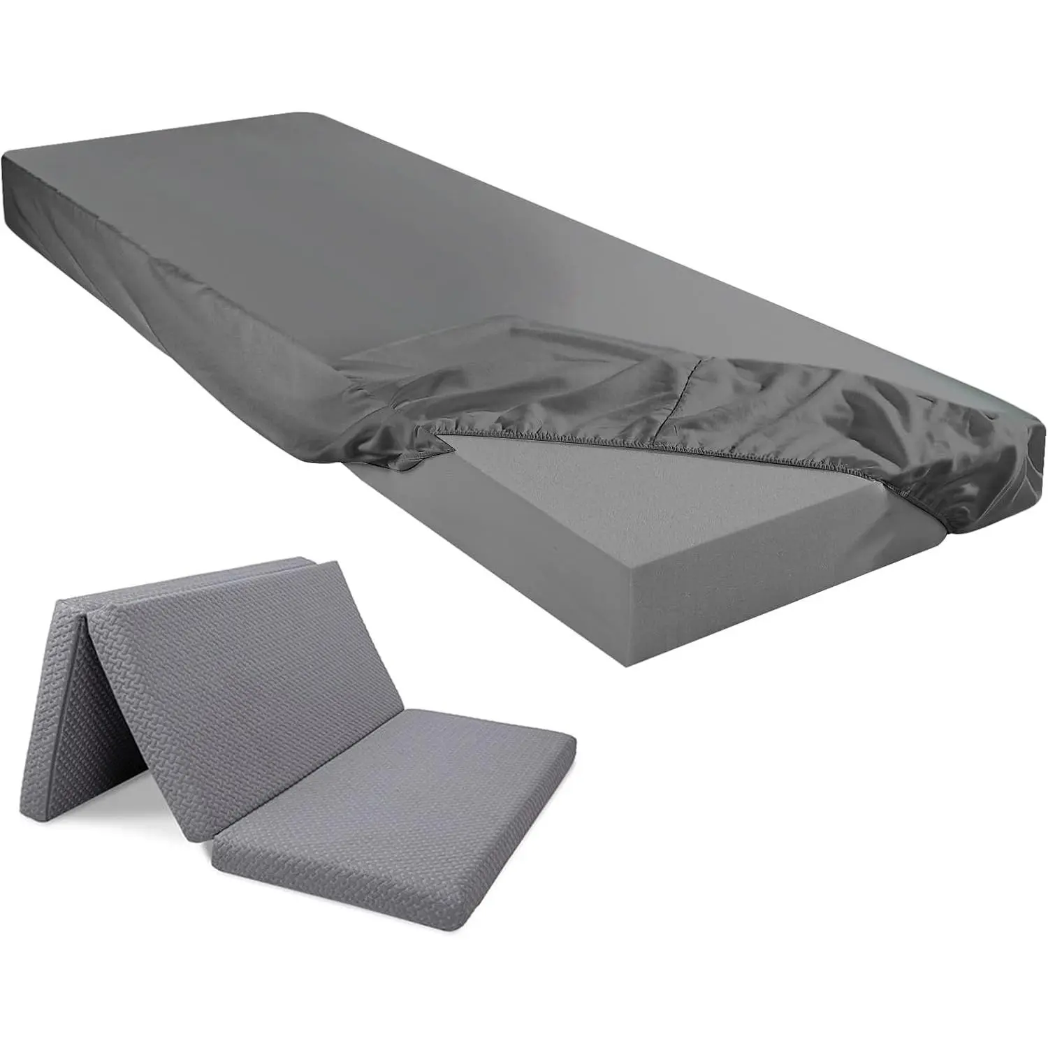 Fitted Sheet (Sheet Only) Compatible with Milliard Trifold Mattress Folding Mattress Fitted Microfiber Bedsheet for Camp Bunk Rvs Bed(Dark Gray,Single,4'')