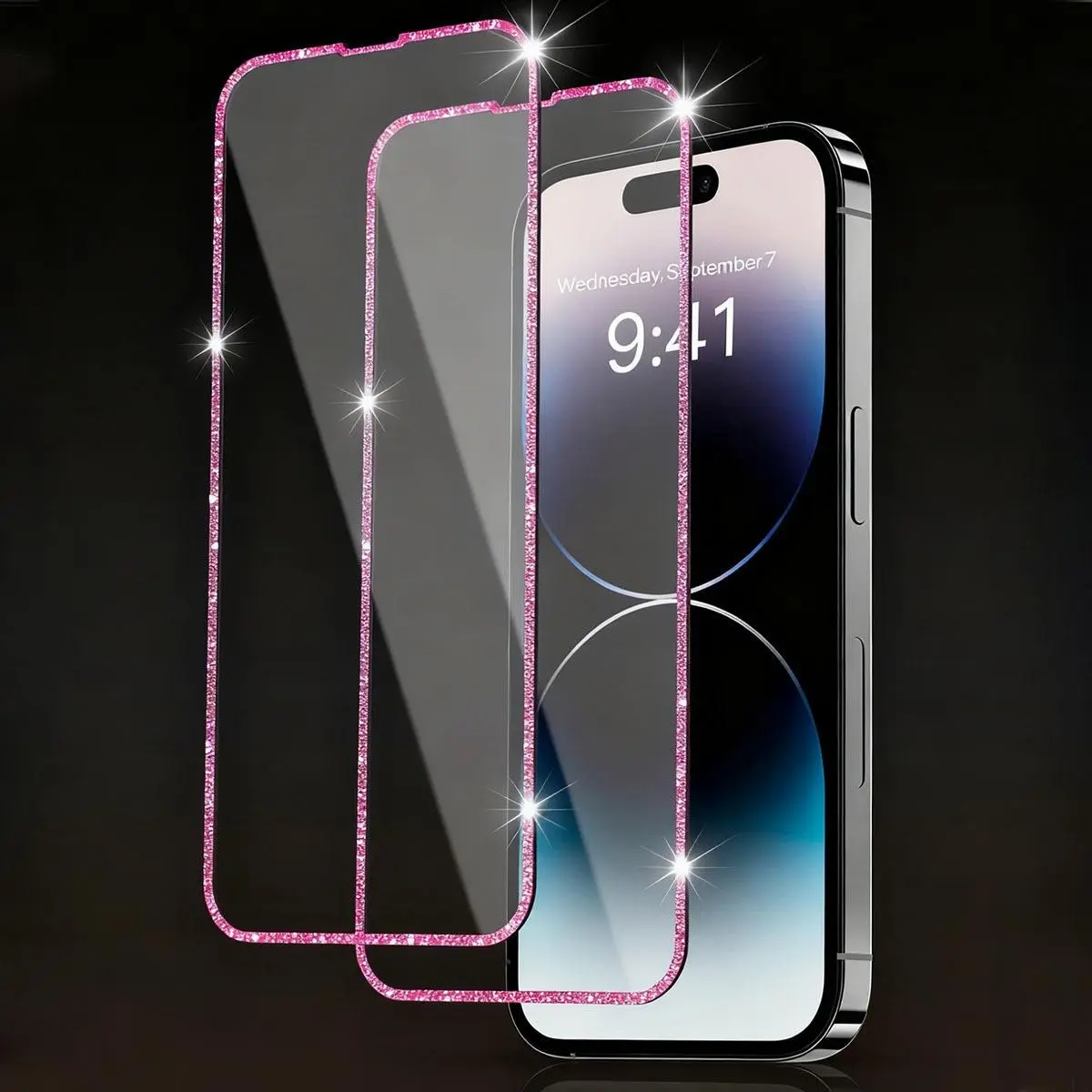 2pcs Pink Sparkle Edge HD Glass Screen Protector for iPhone 11-17 Series, Drop-Resistant, Easy-to-Install Multi-Model Mobile Phone Accessory, Iphone Series