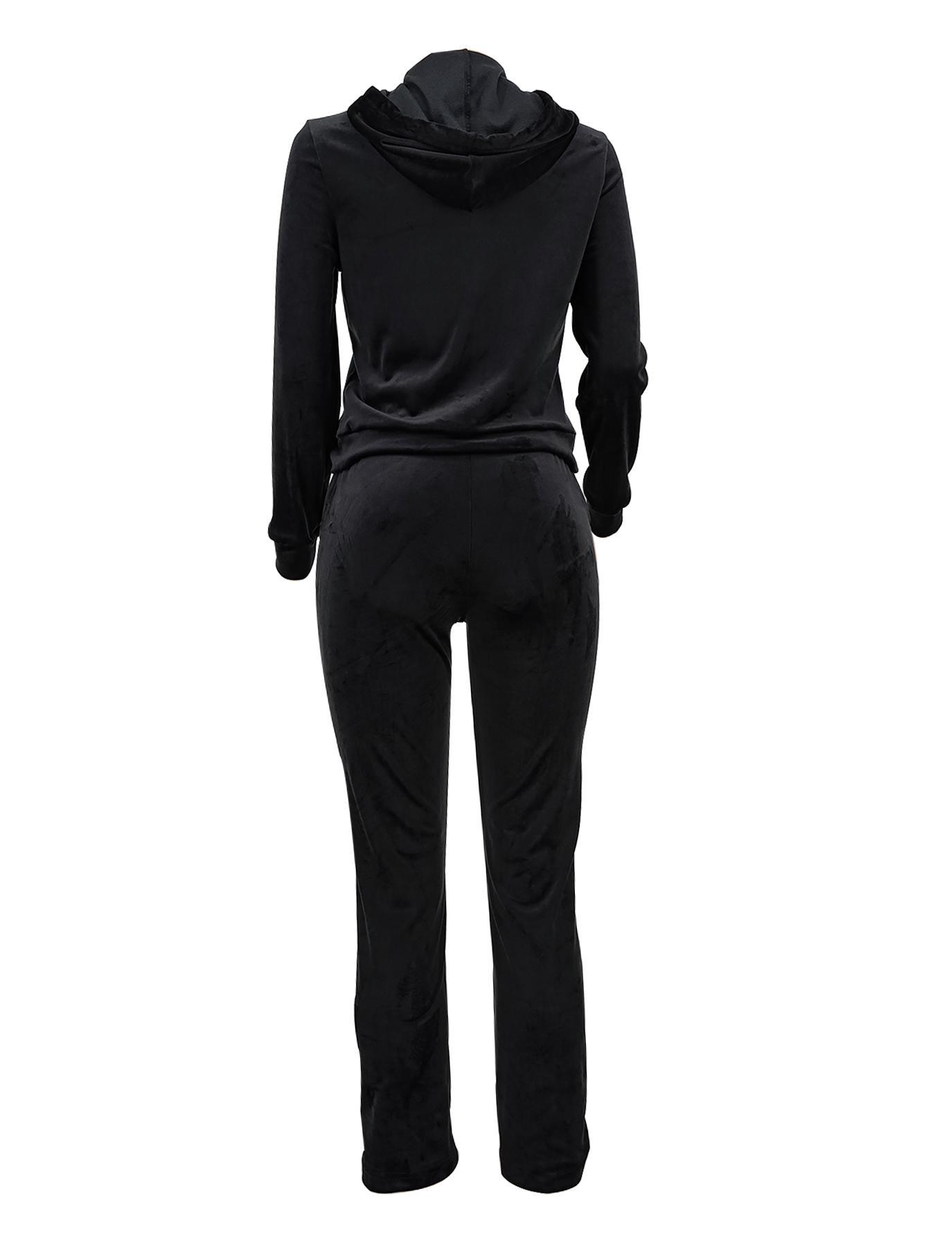 Two-Piece Set Women's Solid Knit Zip Up Hoodie & Drawstring Waist Pants, Casual Fitted Long Sleeve Hooded Top & High Waist Trousers for Daily Wear, Ladies Outfits for All Seasons