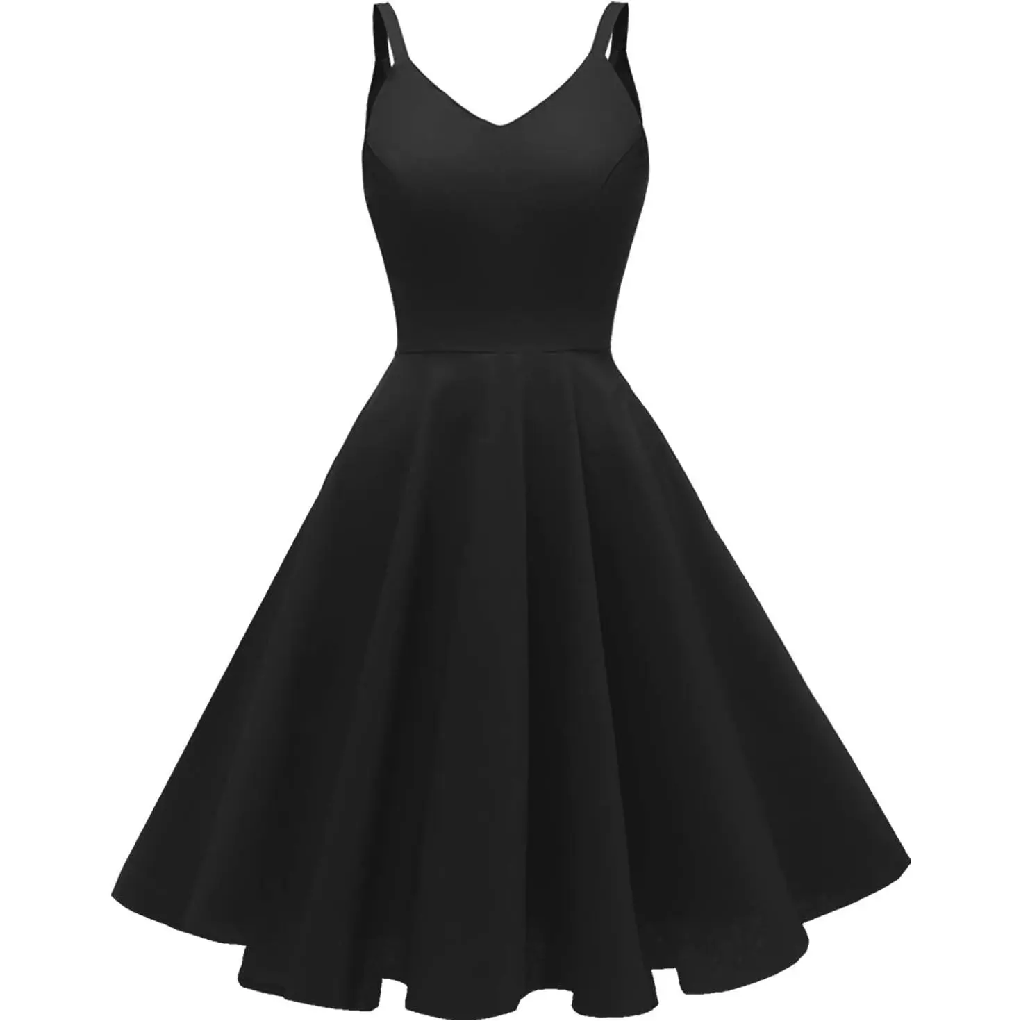 Women's 1950s Retro Swing Dress, Sleeveless Spaghetti Strap Cocktail Gown, Basic A-Line Clothes with Pockets