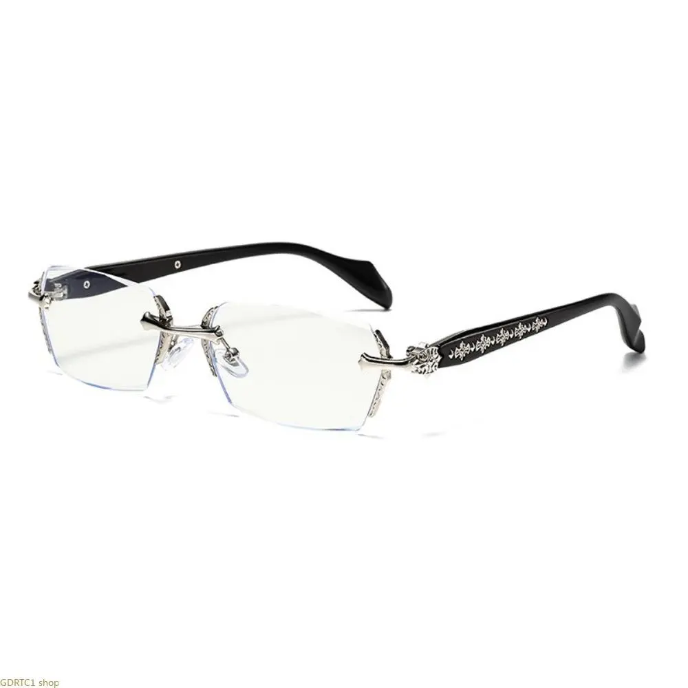 Y2K Retro Baddie Rimless Cut-Edge Glasses - Heavy Metal Craft, Blue Light Blocking, Classic, Durable C1 Gold Frame Women's Eyewear, Prescription Ready for Daily Wear & Screen Time