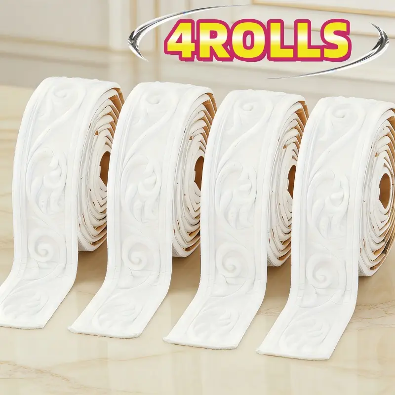 4 Rolls 90.55inch 3D Embossed Flexible Foam Wall Decor, Light Luxury Crown Design, Self-Adhesive Backing Panel Trim, Decorative Wallpaper Border, Wall Molding, Adhesive Wall Molding, Baseboard Molding, Wall Molding