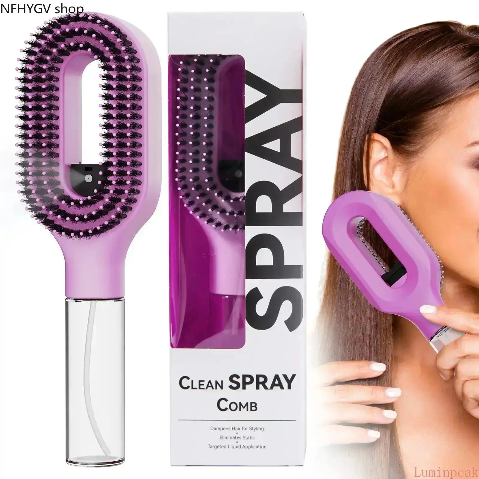 Compact Detangling Brush With Hydrating Mist Spray, Frizz Control Hair Styling Tool, Portable Hair Care Accessory For Curly Hair Daily Morning Routines Outdoor Travel Casual Hair Arrangement Styling Use
