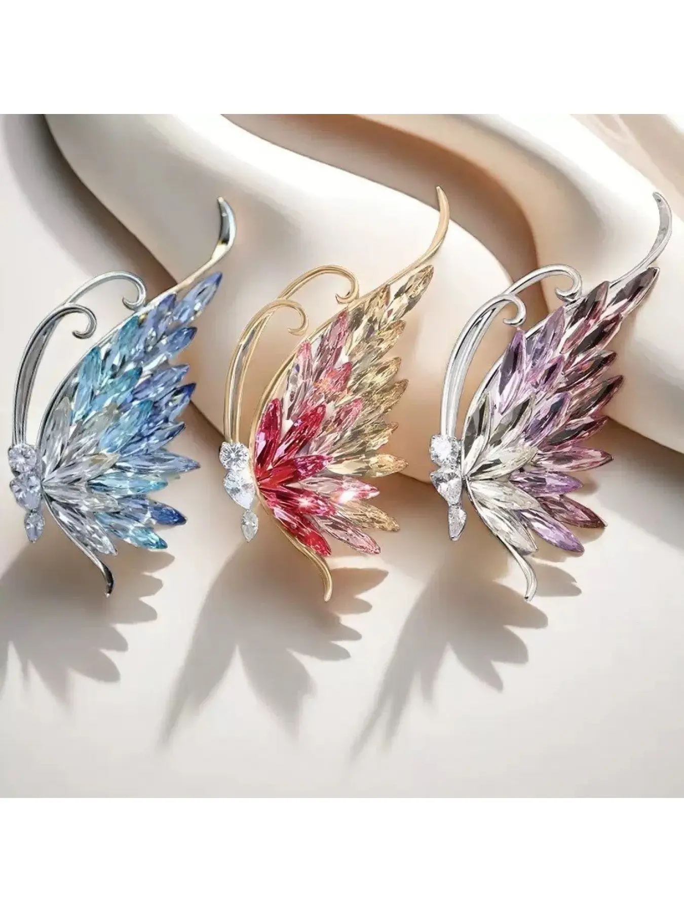 Blue & Purple Gradient Crystal Butterfly Brooch Pin for Women
