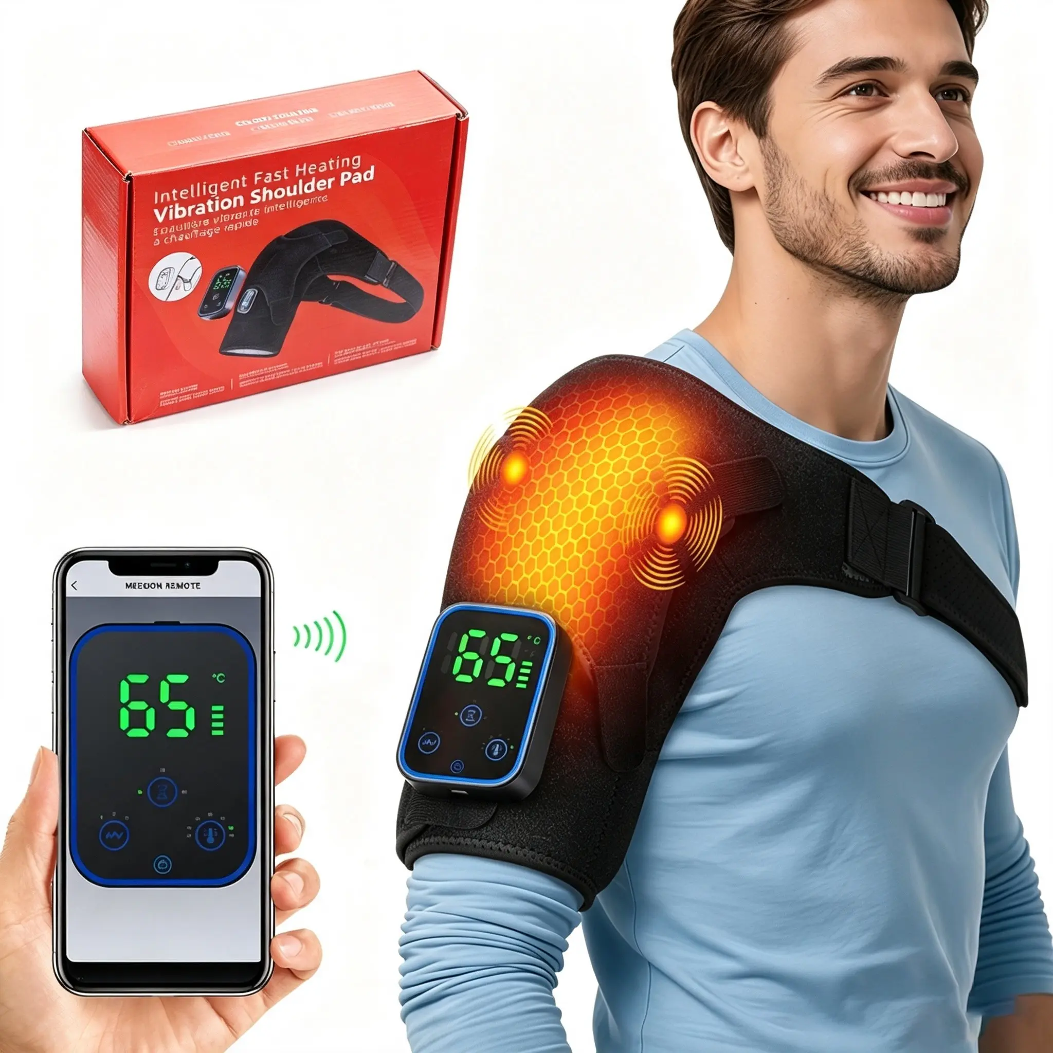 Cordless Shoulder Heating Pad with Detachable APP Control7 Heat & 3 Vibration Modes,  Graphene Heating Shoulder Massager for Men and Women