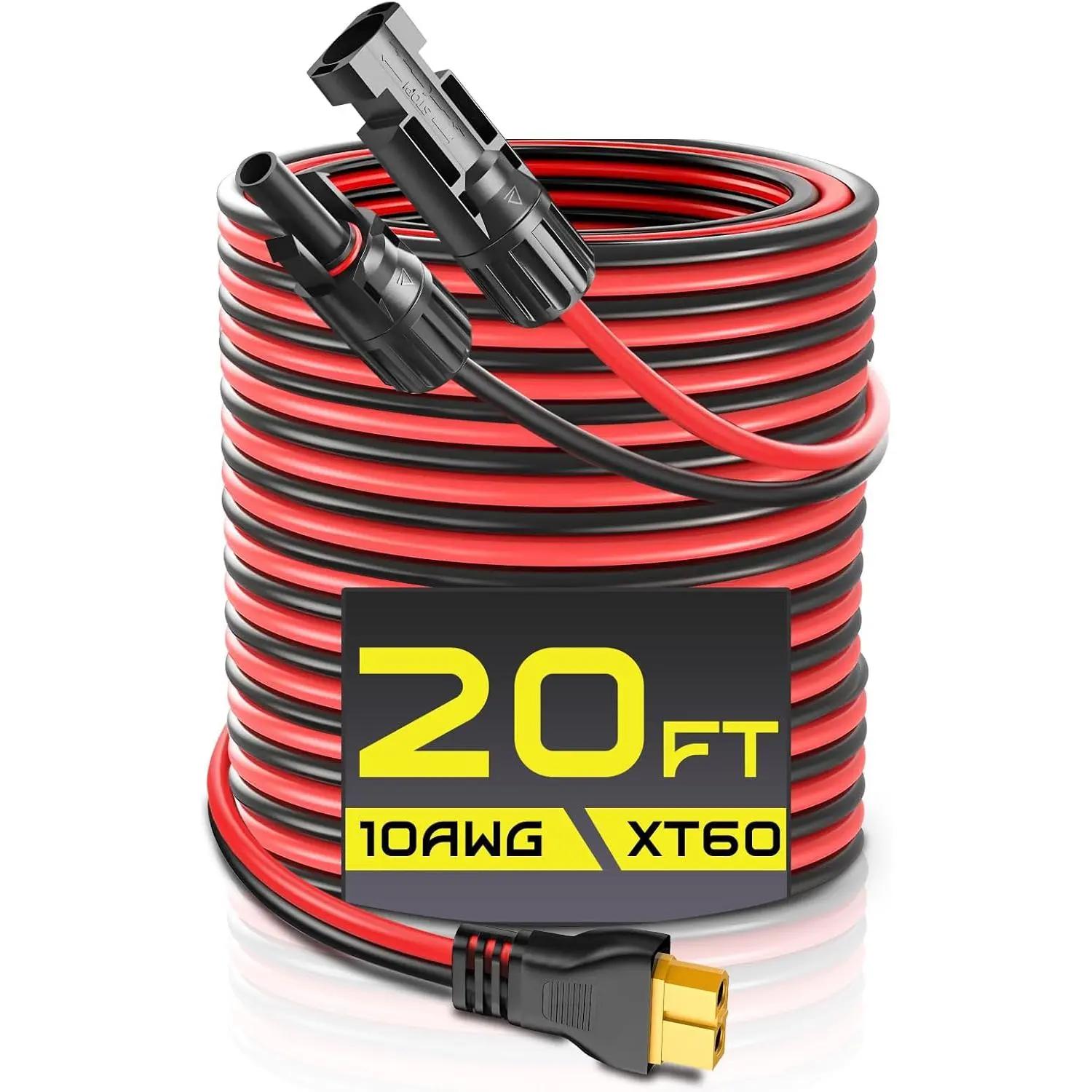 20FT 10AWG XT60 Solar Charging Cable, GIBBAB Solar Panel Connector to XT60 Extension Charge Adapter Cable with Caps & Wire Ties for LiFePO4 Battery RV Portable Power Station Generator