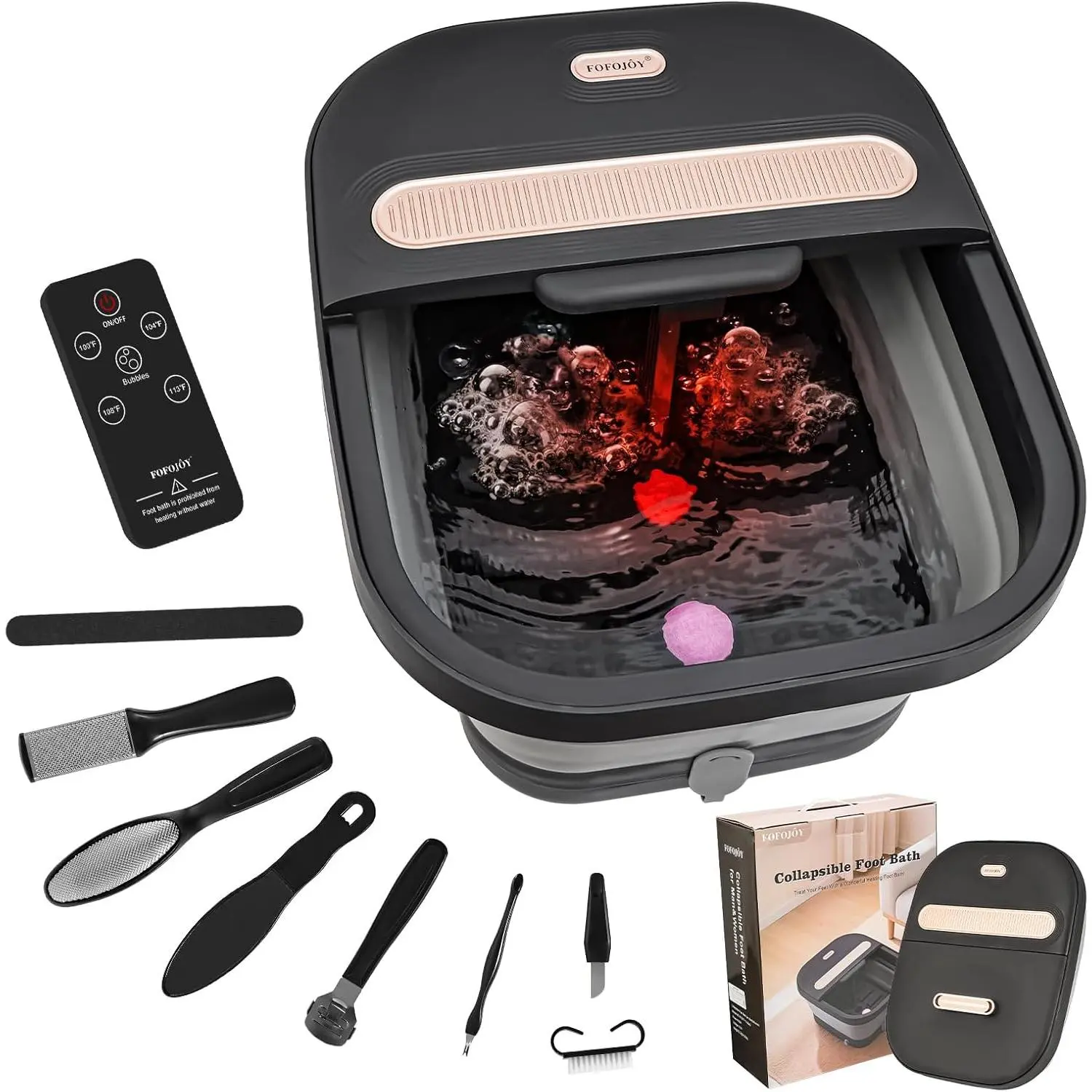 Heated Collapsible Portable Compact Foot Spa Bath with Massager, Bubble Jets, Adjustable Temperature Control, Remote Control, Pumice Stone, Unisex Pedicure Spa for Relaxation Gifts