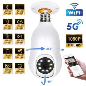 Light Bulb Security Camera, 5G/2.4GHz WiFi 2K Security Cameras Wireless Outdoor for Home Security, Motion Detection and Alarm, Color Night Vision, Bulb outdoor Camera Wireless Compatible with Alexa