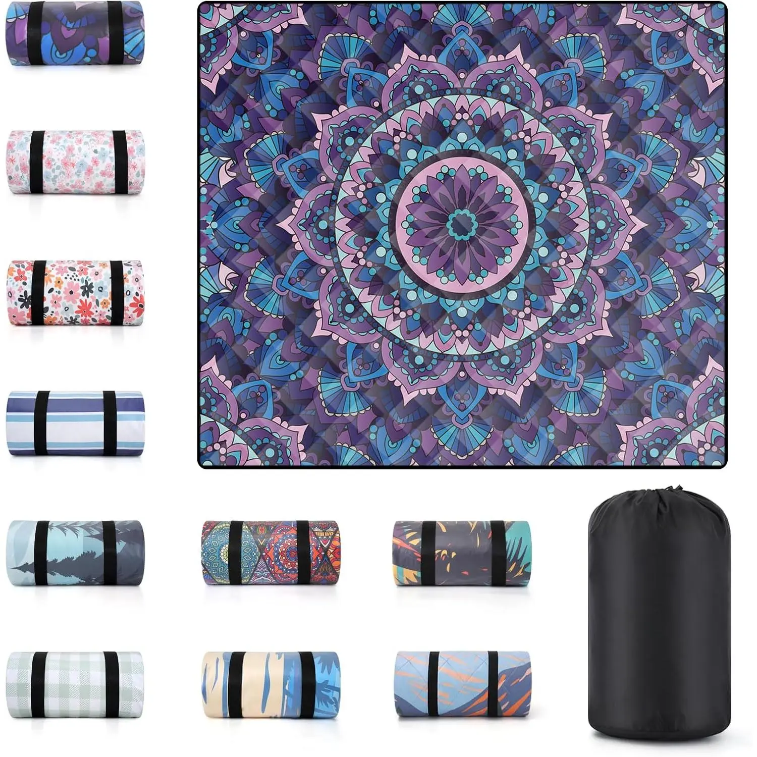 60x80" Extra Large Picnic Blankets Waterproof Sandproof Couple Outdoor Beach Blanket Foldable Grass Park Lawn Concert Mat Summer Camping Essentials Rv Travel Vacation Accessories Festival Gift