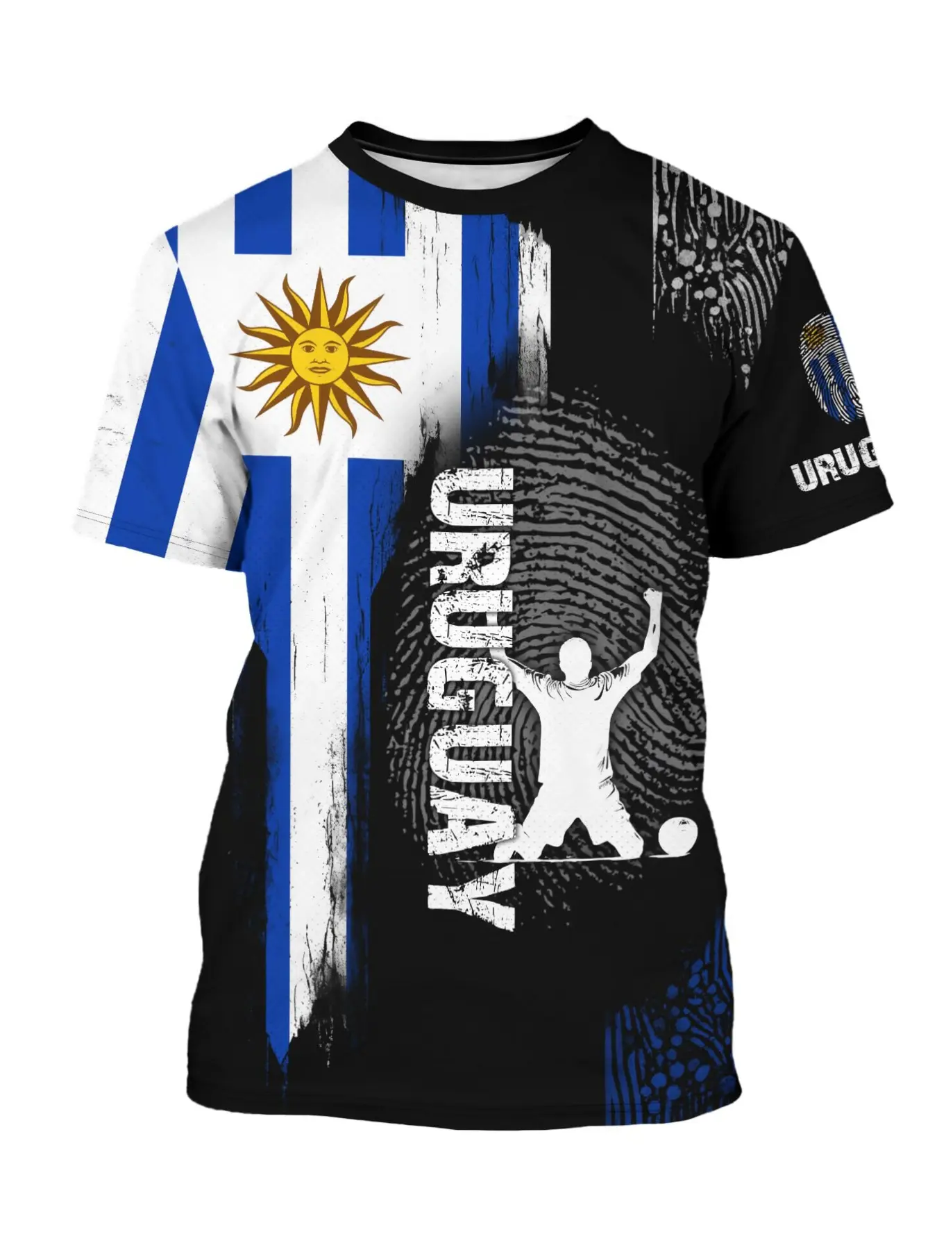 Men's Uruguay Style Sun Fingerprints Uruguay Letter Print Round Neck Short Sleeve T-Shirt, Breathable Casual Sportswear Top, Athletic Tee