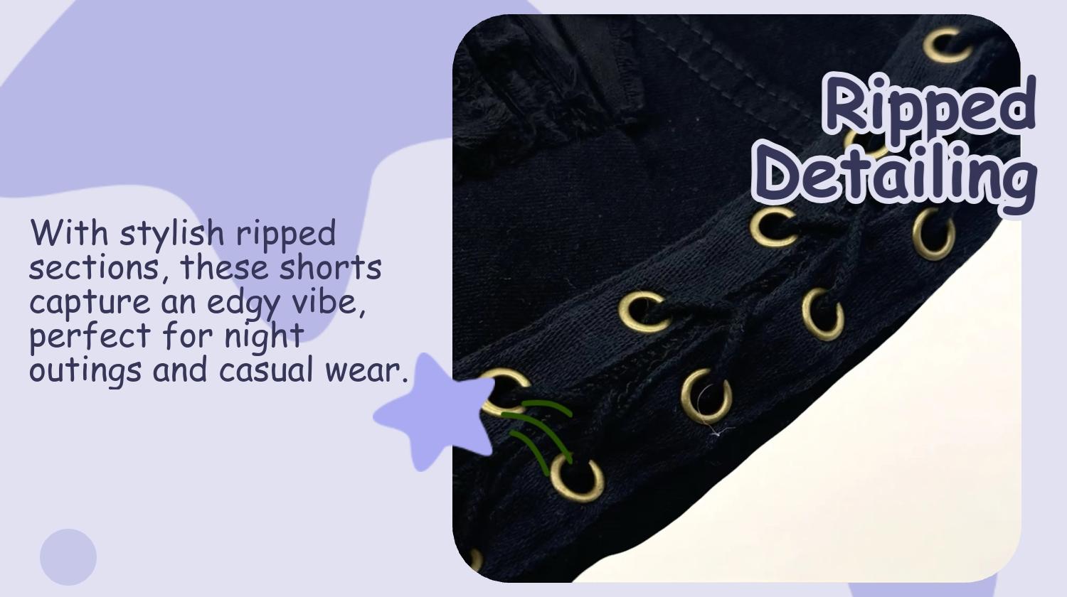 Women's Grommet Eyelet Lace Up Ripped Denim Shorts, Casual Boho Shorts, Fashion Casual Button Fly Short Jeans for Daily Wear, Ladies Bottoms for All Seasons