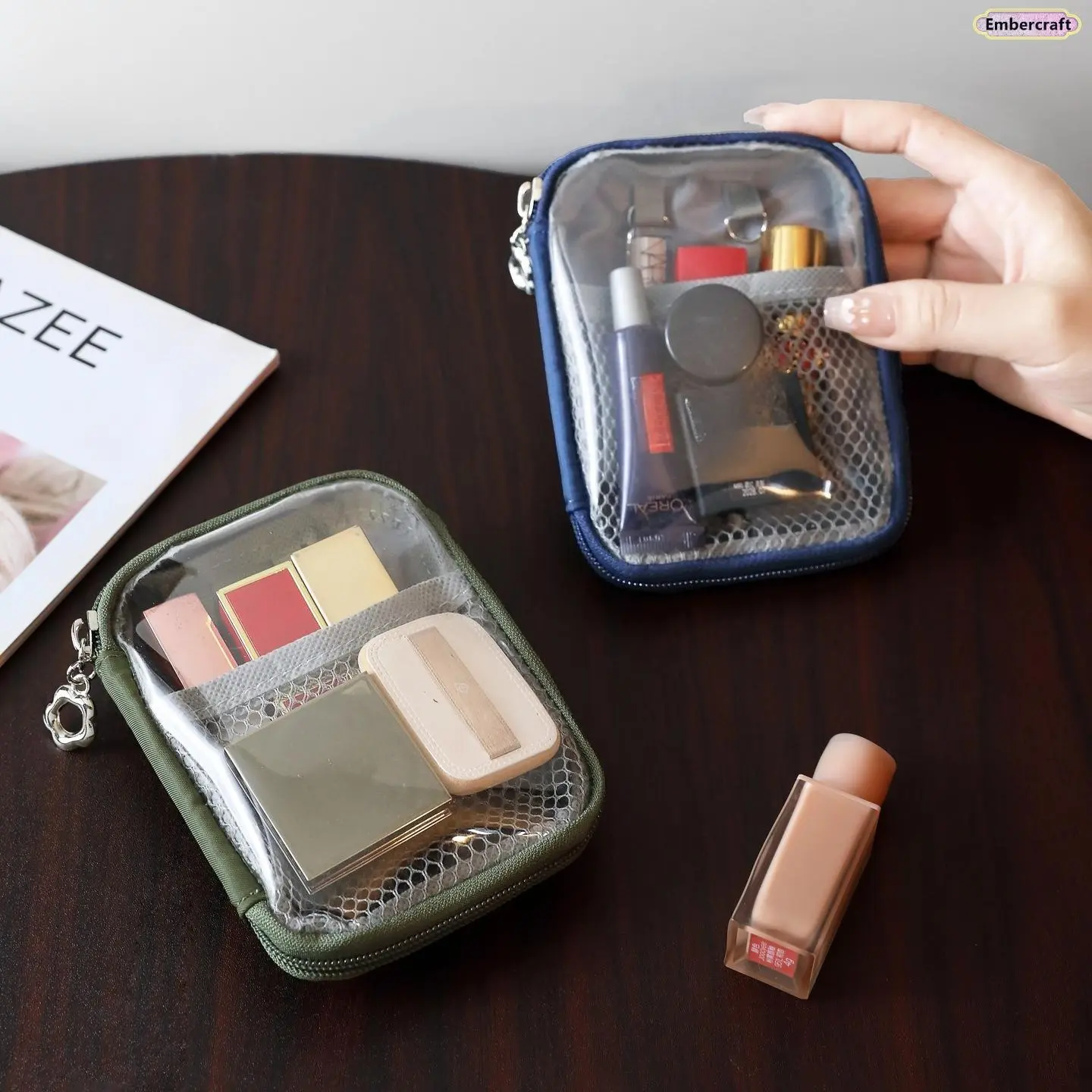 Mini Makeup Bag with Partitions & Zipper, Portable Cosmetic Organizer for Lipstick & Essentials, Ideal for Airplane Travel & Daily Use, Fashion Accessory for Adults, Women's Gifts, Gifts for Women, Womens Gifts