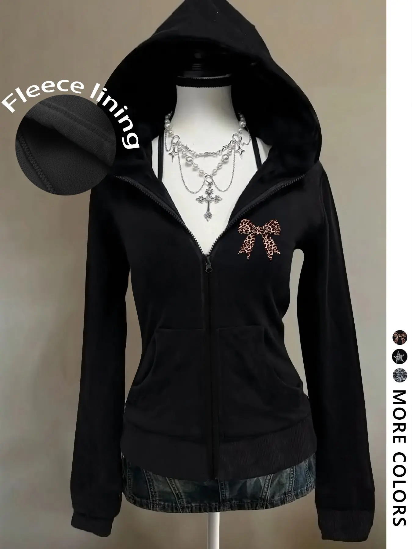 Women’s Slim Fit Full-Zip Hoodie, Long Sleeve Ribbed Hem Hooded Jacket with Pockets, Y2K Gothic Streetwear Casual Top