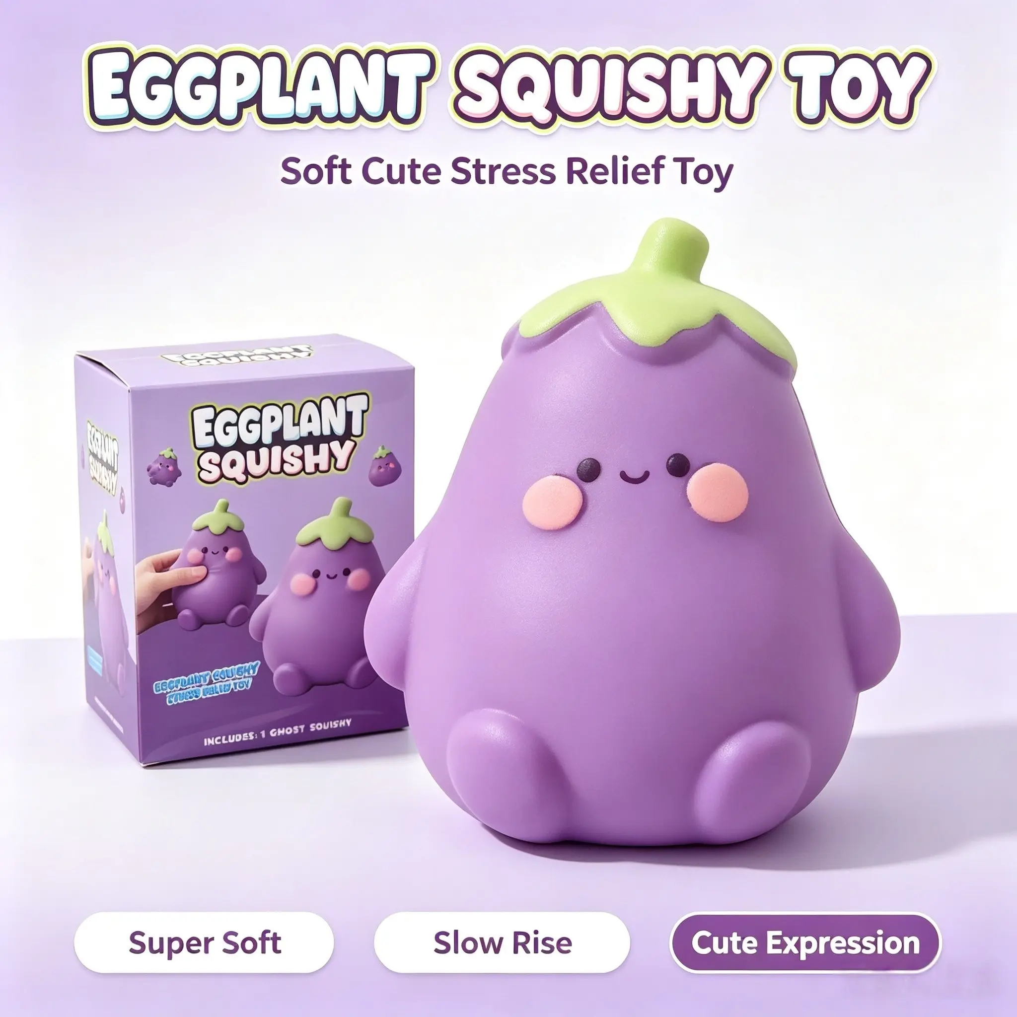 Cute Eggplant Squishy Toy, Slow Rebound Soft Squeeze Toy, Fun Stress Relief Toy, Ideal Gift for Kids and Adults, Fruit Shape Finger Toy