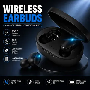 Wireless Earbuds With Charging Case, Compact In-Ear Headphones, Touch Control, Hi-Fi Sound, Hands-Free Calls, Lightweight Portable Earphones For Daily Use, Travel, Sports