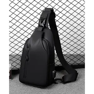 Men Chest Bag Waterproof Large Capacity Urban Minimalist Shoulder Bag For Daily Commute PU Leather Crossbody Laptop Bag 10 Inch Shockproof Wear Resistant Stylish Stitching Design