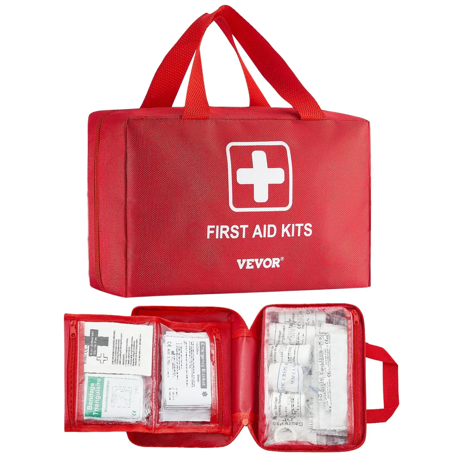 VEVOR 500-Piece Survival Backpack Kit, 600D Nylon Fabric Bag with Emergency Medical Supplies, for Home, Outdoor Emergencies