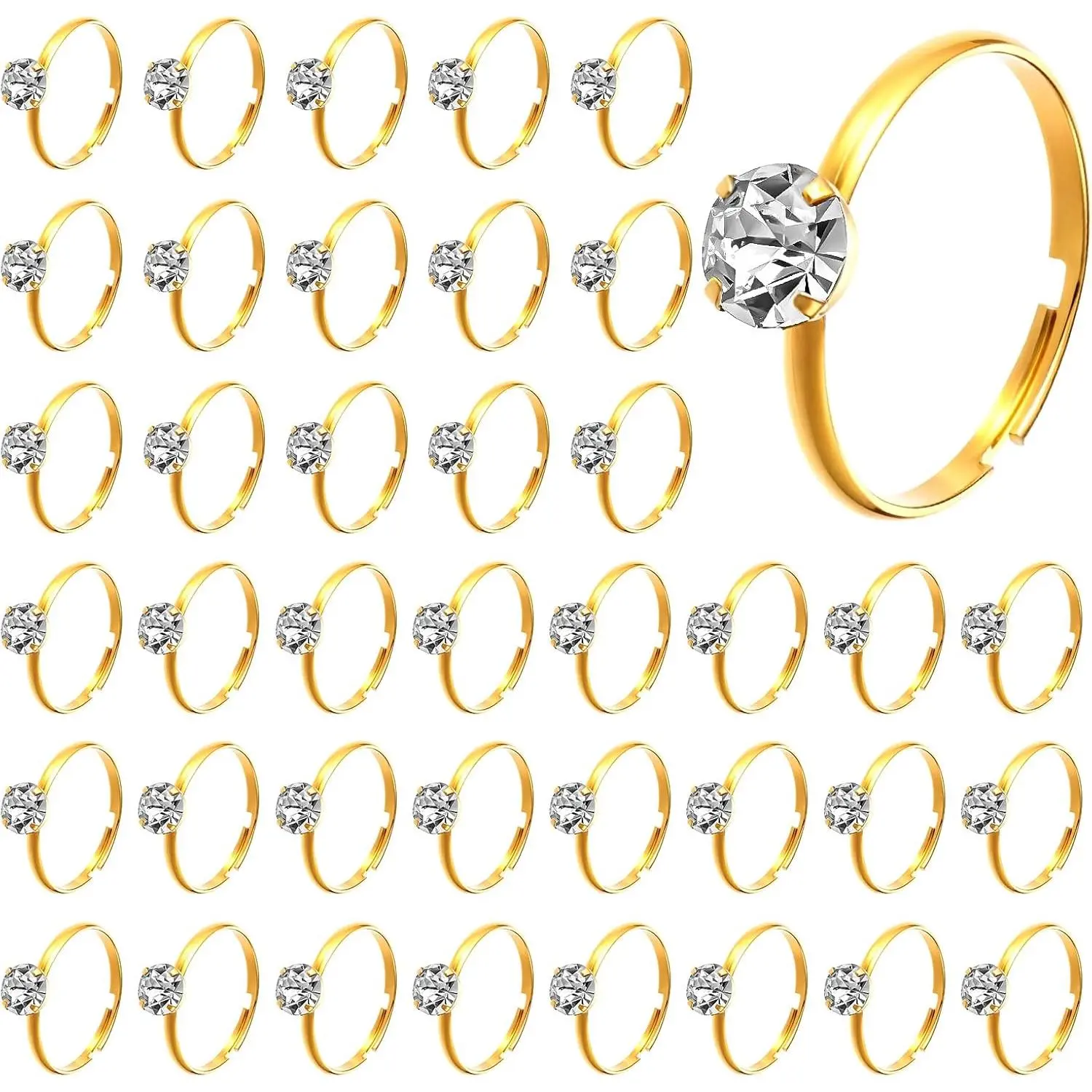 72 Pcs Gold Bridal Shower Diamond Rings, Fake Bridal Shower Game Rings Adjustable Engagement Ring for Wedding Table Decorations, Party Favors, and Cupcake Toppers