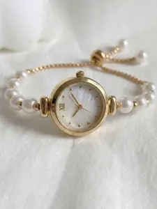 French Mother-Of-Pearl Pearl Bracelet Watch for Women, Luxury Fashion Adjustable Quartz Watch, Elegant Gift for Her