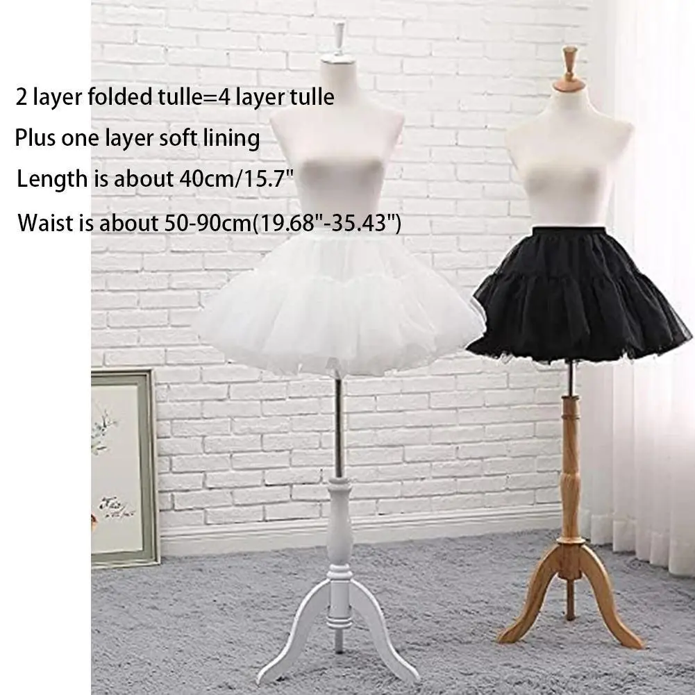 Vintage Layered Short Organza Lolita Super Stuffed Petticoat Crinoline Slip - 40cm/15.7" Short Length, Solid Colors, Multi-Size, All Seasons Ivory Wedding Wear Underskirt Tutu (Home Decor Accessory), B-White-45Cm, C-Black-64Cm