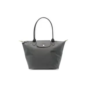 Longchamp Le Pliage Green 28 Solid-Color Snap-Zip Purse Bag in Recycled Canvas, Medium Size, Women’s Graphite Grey