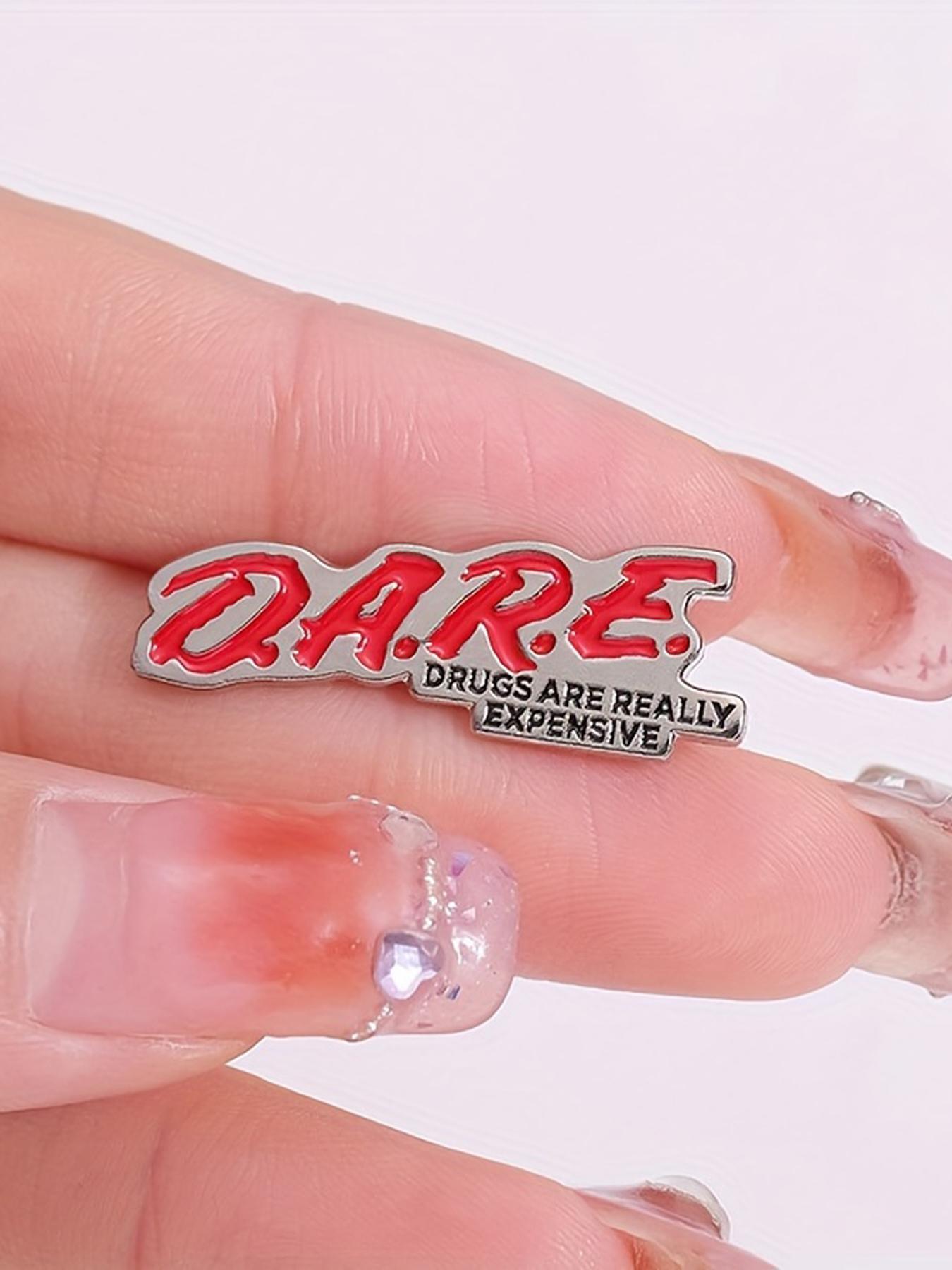 Dare Enamel Pin, Geometric Lettering Metal Brooch, Fashion Accessory for Clothing and Bags, Simple Punk Style Badge