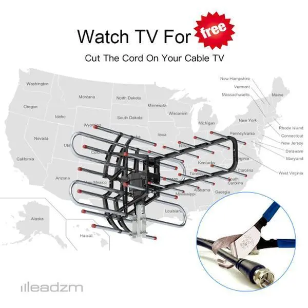 Leadzm TA-851B 350°Rotation UV Dual Frequency 45-860MHz 22-28dB Open Antenna Silver