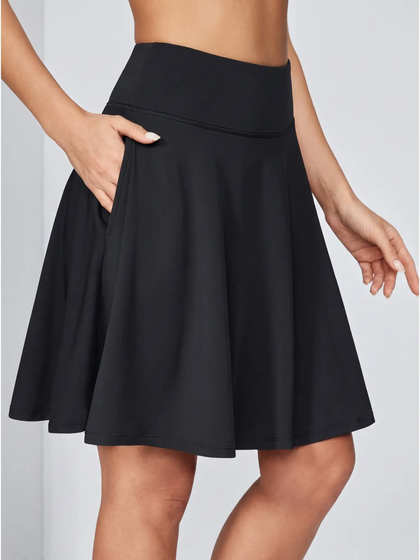 Women's 20-Inch Knee-Length Skirt Pants, High Waist Tennis Skirt with Pockets, Casual Sporty Golf Skirt Pants, Slim-Fitting Plain Design