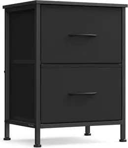 Bedroom dressing table, drawer cabinet, bedside table, steel, MDF material, 2 non-woven drawers, storage and organization unit, wardrobe, entryway, jet black and ebony black ULGS312B01S