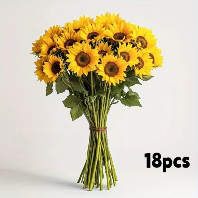 18-Piece Colorful UV-Resistant Artificial Sunflower Bouquet, Dark Stems, Ideal for Weddings, Home Decor, Outdoor Spaces, Artificial Flower Decoration